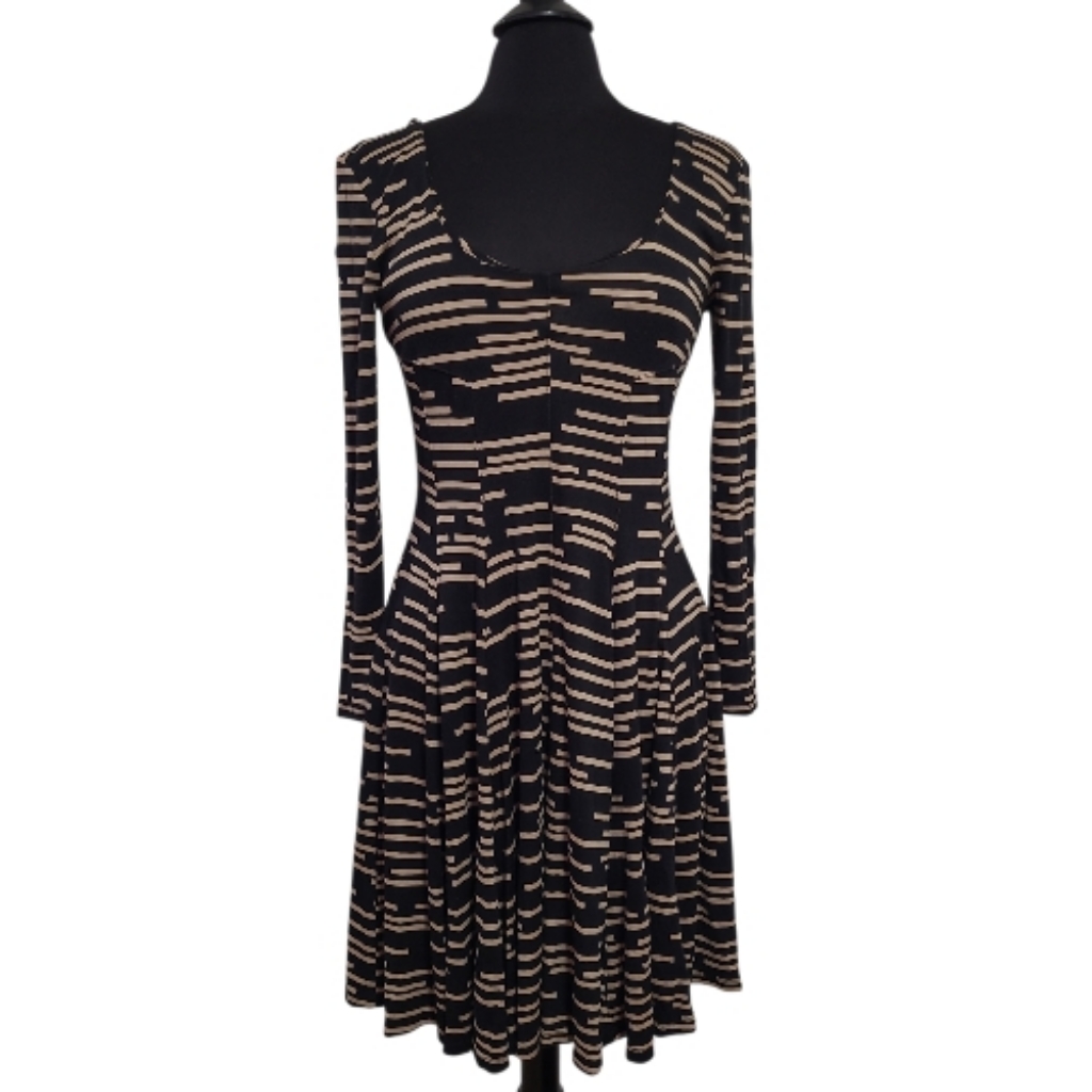 Anthro Hd In Paris Fit & Flare Dress Size 2 Geometric Long Sleeve